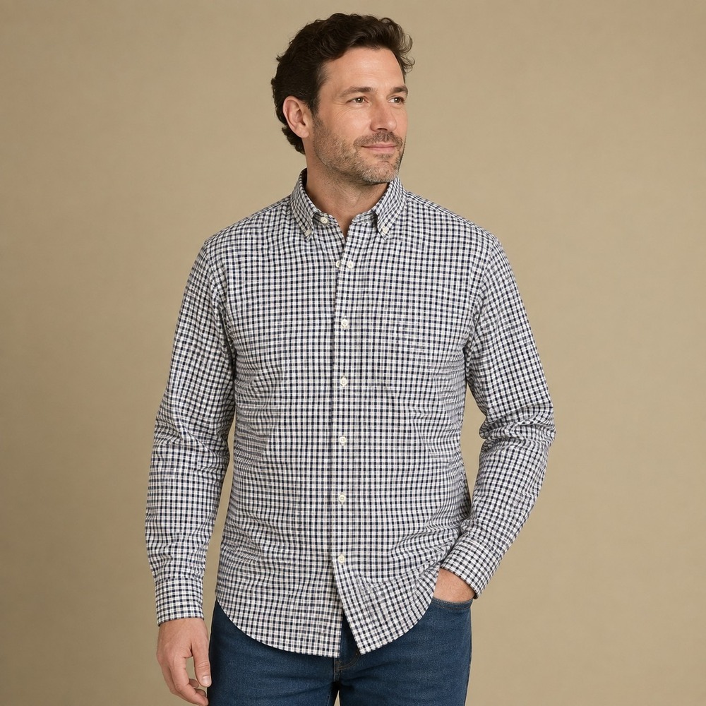 Eddie Bauer Navy Gingham Shirt Men's LT Gorpcore Woodland Creek Indie Grunge